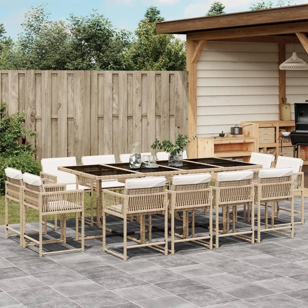 Spisebordssæt til haven 13 dele med hynder polyrattan beige
