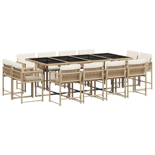 Spisebordssæt til haven 13 dele med hynder polyrattan beige