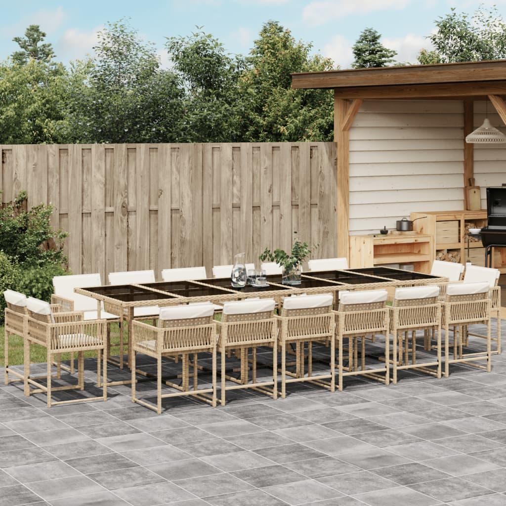 Spisebordssæt til haven 17 dele med hynder polyrattan beige