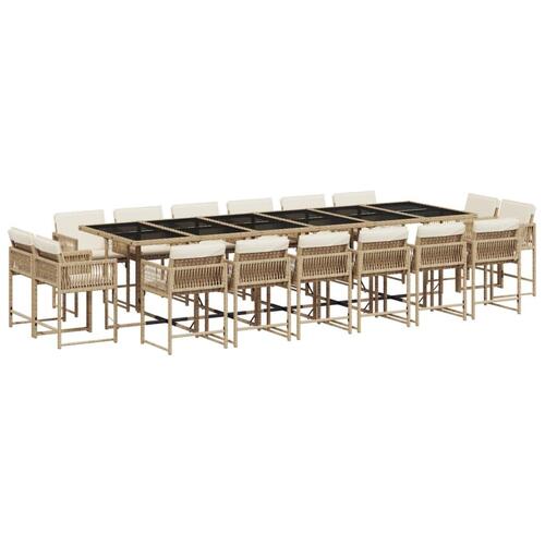 Spisebordssæt til haven 17 dele med hynder polyrattan beige