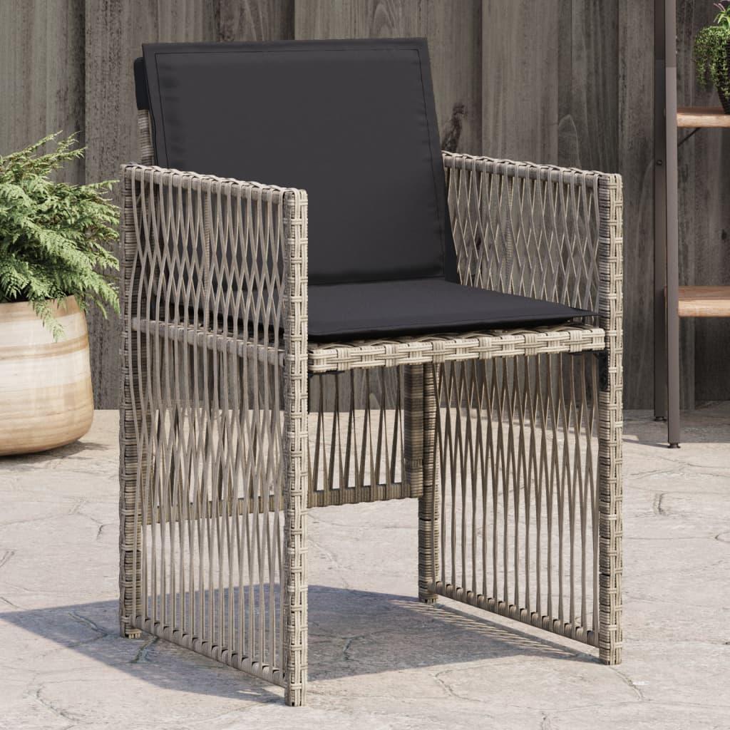 Havestole 4 stk. med hynder polyrattan lysegrå
