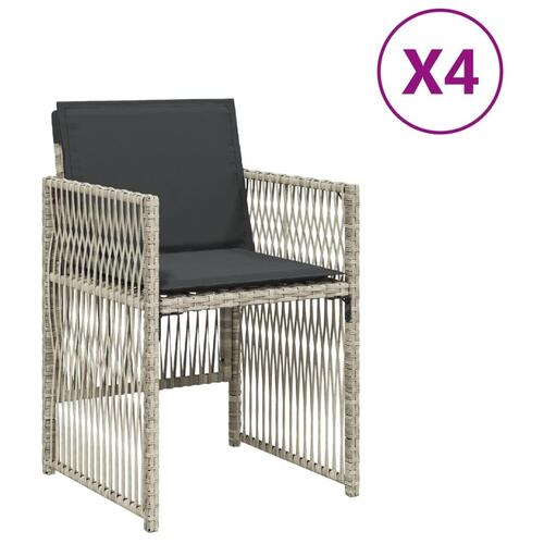 Havestole 4 stk. med hynder polyrattan lysegrå