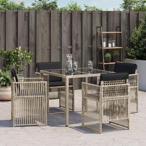 Havestole 4 stk. med hynder polyrattan lysegrå