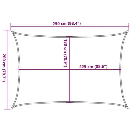 Solsejl 2x2,5 m 160 g/m² HDPE rektangulær lysegrå