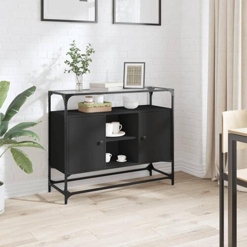 Skænk med glastop 98x35x81 cm konstrueret træ sort