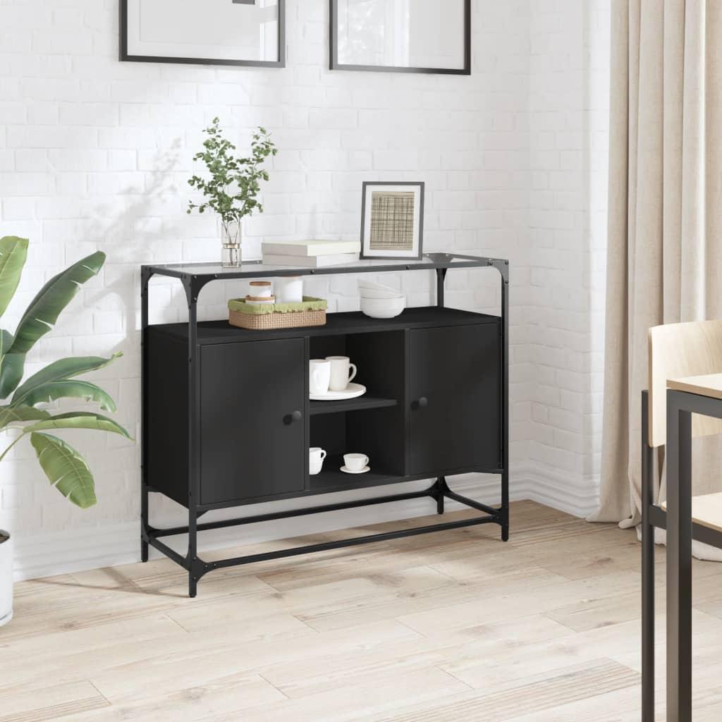 Skænk med glastop 98x35x81 cm konstrueret træ sort