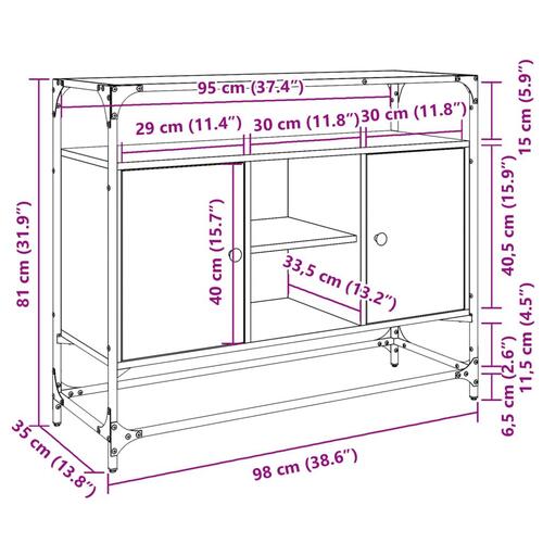 Skænk med glastop 98x35x81 cm konstrueret træ sort