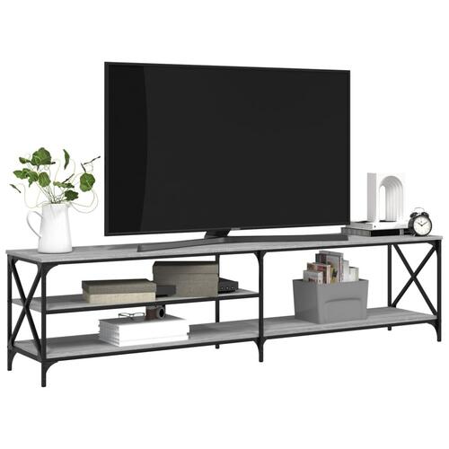 Tv-bord 200x40x50 cm konstrueret træ og metal grå sonoma-eg