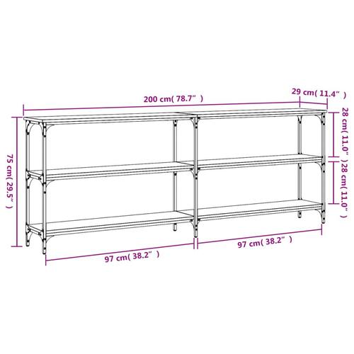 Konsolbord 200x29x75 cm konstrueret træ sort
