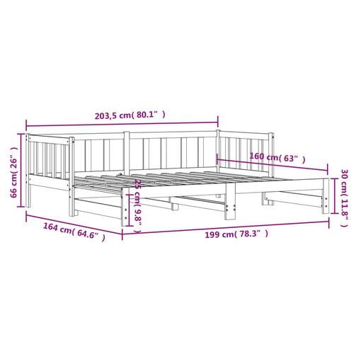 Daybed med udtræk 80x200 cm massivt fyrretræ hvid