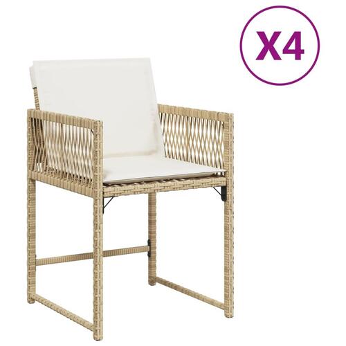 Havestole 4 stk. med hynder polyrattan beige