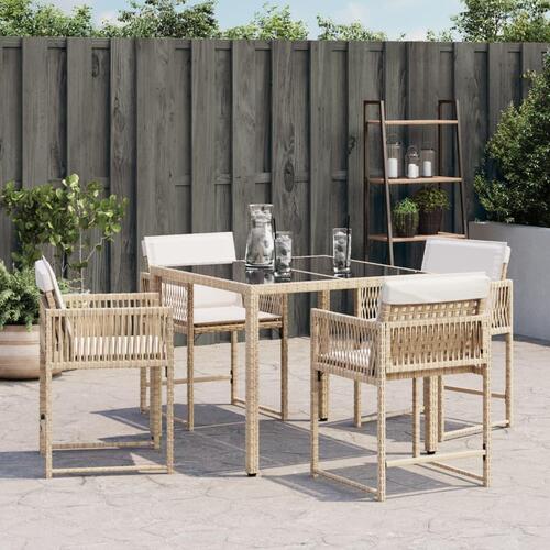 Havestole 4 stk. med hynder polyrattan beige