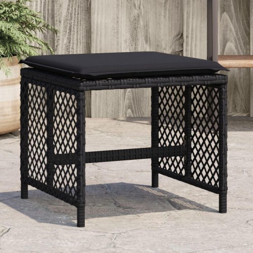Haveskammel med hynder 4 stk. 41x41x36 cm polyrattan sort