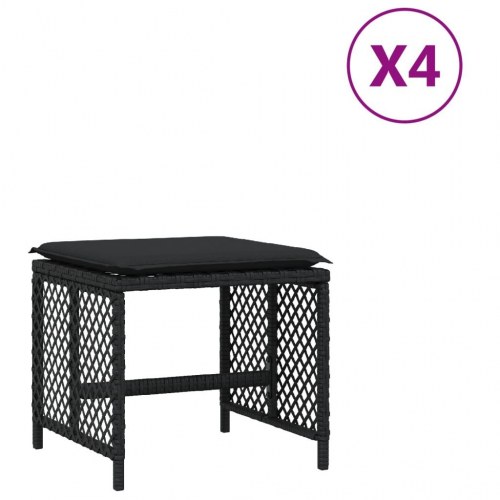 Haveskammel med hynder 4 stk. 41x41x36 cm polyrattan sort
