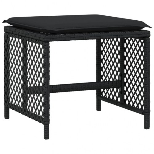 Haveskammel med hynder 4 stk. 41x41x36 cm polyrattan sort