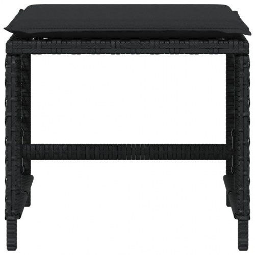 Haveskammel med hynder 4 stk. 41x41x36 cm polyrattan sort