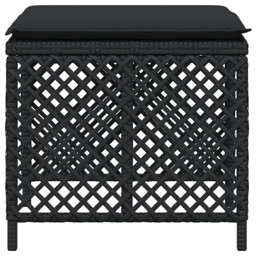 Haveskammel med hynder 4 stk. 41x41x36 cm polyrattan sort