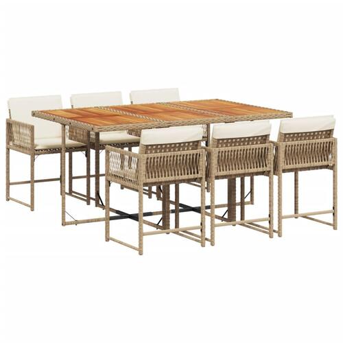 Spisebordssæt til haven 7 dele med hynder polyrattan beige