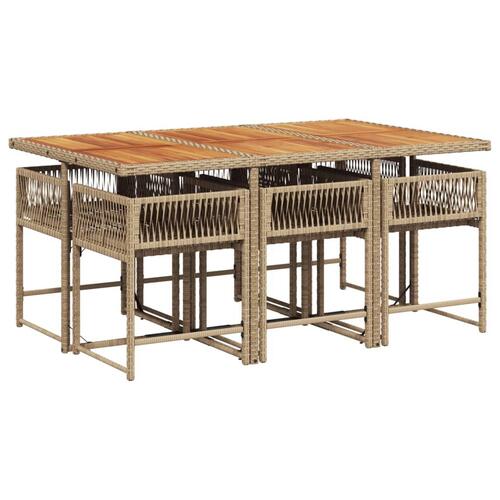 Spisebordssæt til haven 7 dele med hynder polyrattan beige