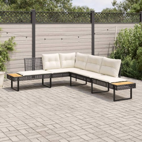 L-formet havesofa med hynder polyrattan og akacietræ sort