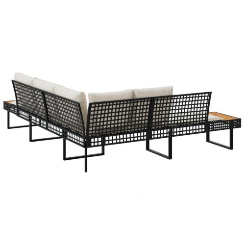 L-formet havesofa med hynder polyrattan og akacietræ sort