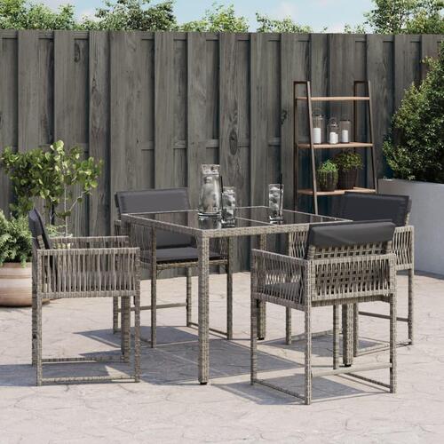 Havestole med hynder 4 stk. polyrattan grå
