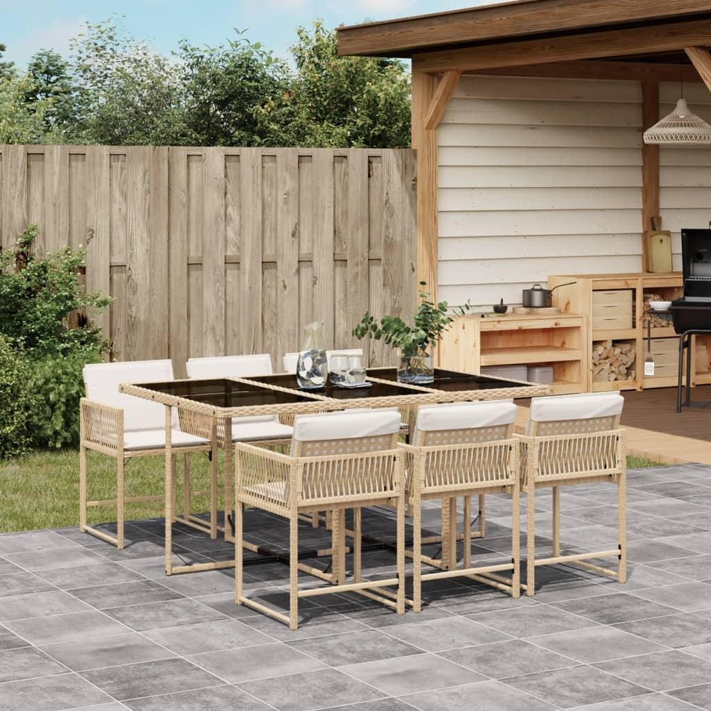 Spisebordssæt til haven 7 dele med hynder polyrattan beige