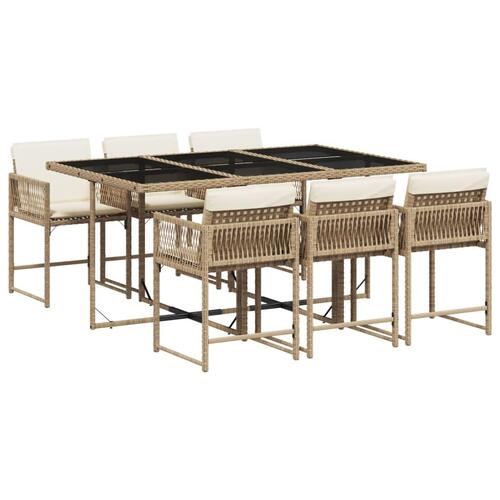 Spisebordssæt til haven 7 dele med hynder polyrattan beige