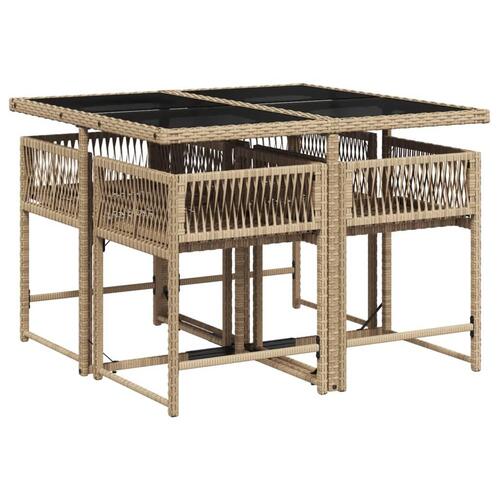 Spisebordssæt til haven 5 dele med hynder polyrattan beige