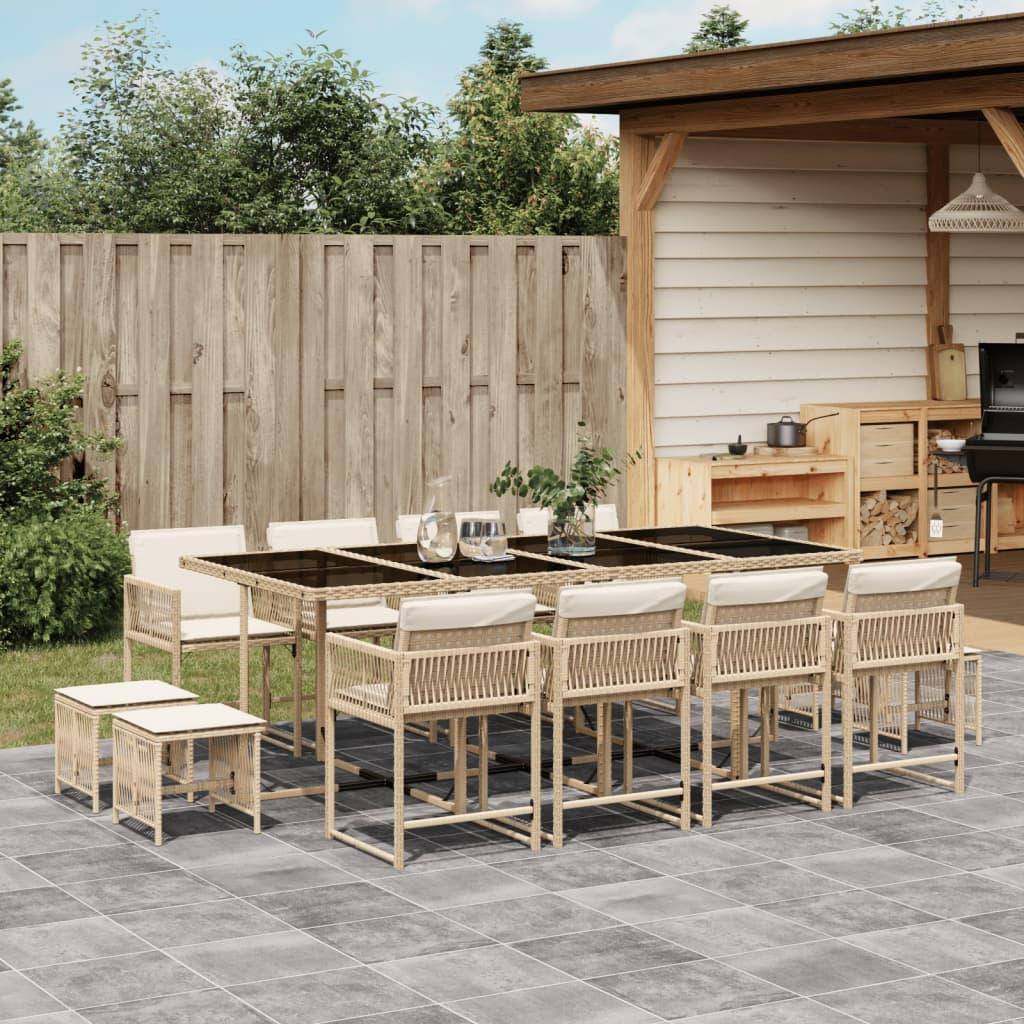 Spisebordssæt til haven 13 dele med hynder polyrattan beige