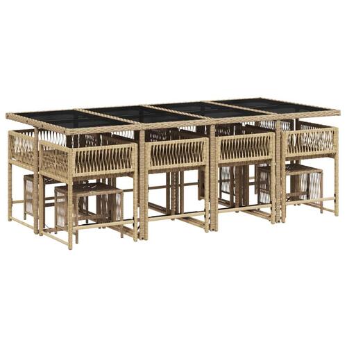 Spisebordssæt til haven 13 dele med hynder polyrattan beige