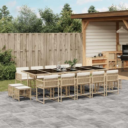 Spisebordssæt til haven 15 dele med hynder polyrattan beige