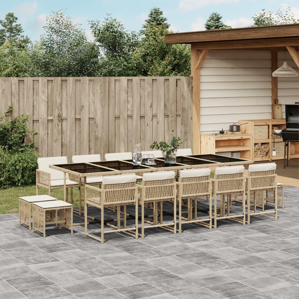 Spisebordssæt til haven 15 dele med hynder polyrattan beige
