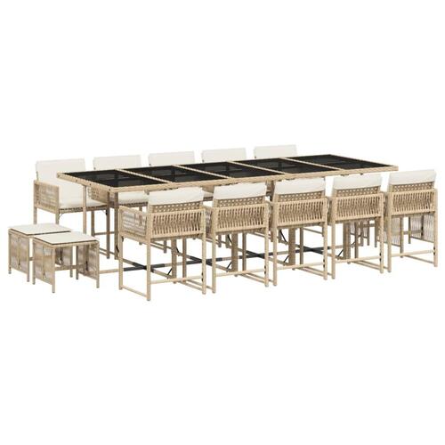 Spisebordssæt til haven 15 dele med hynder polyrattan beige