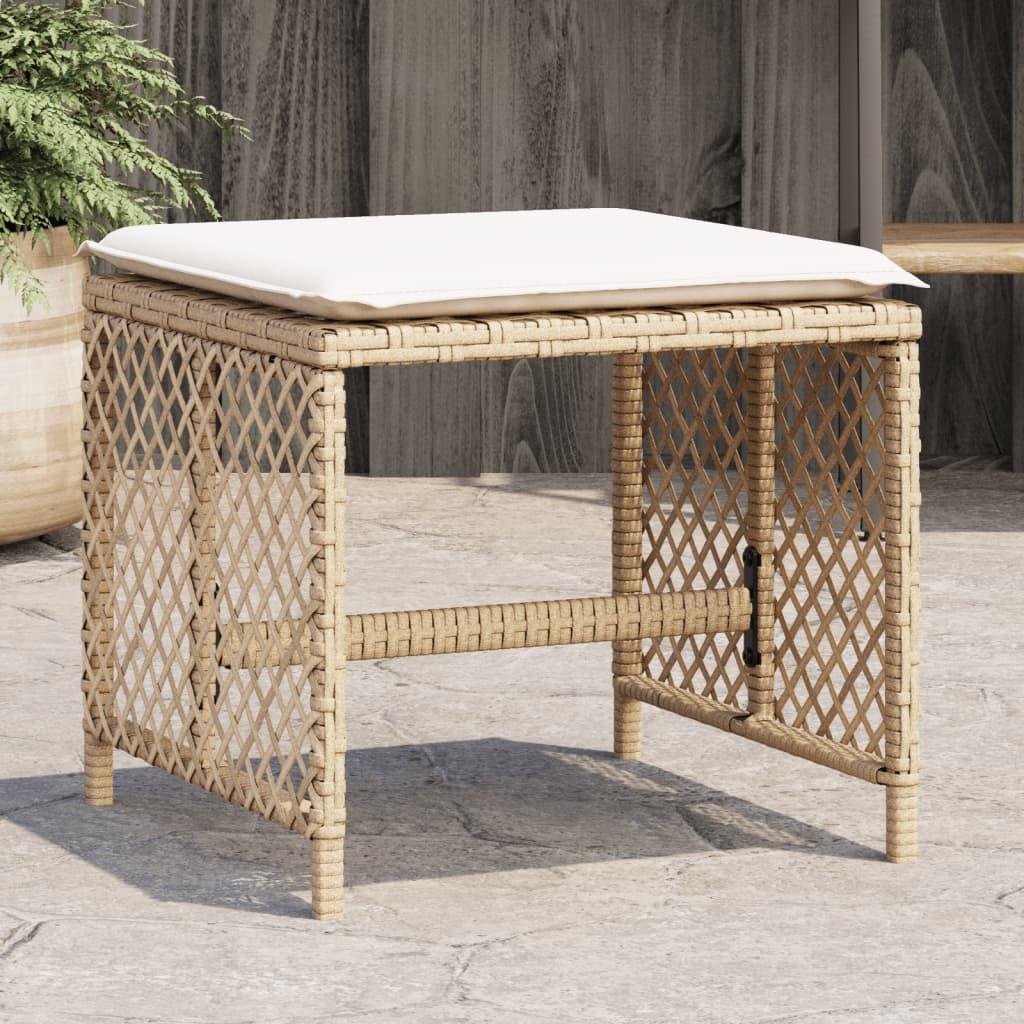 Haveskammel Med Hynder 41X41X36 Cm Polyrattan Sort - beige og cremefarvet