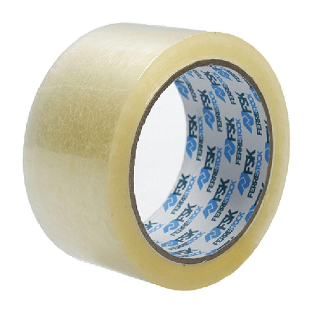 Ferrestock pakketape - gennemsigtig, 66 m × 50 mm, 6 ruller
