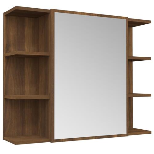 Badeværelsesskab + spejl 80x20,5x64 cm konstrueret træ brunt eg