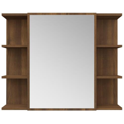 Badeværelsesskab + spejl 80x20,5x64 cm konstrueret træ brunt eg