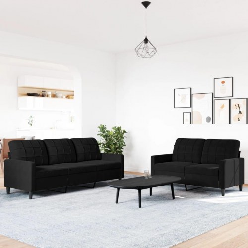Sofasæt 2 dele med hynder velour sort