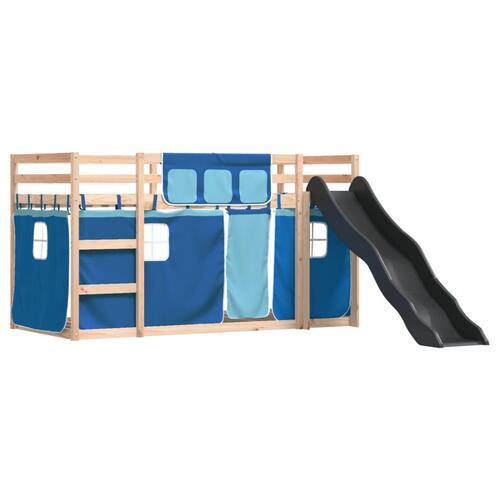 Køjeseng med rutsjebane og forhæng 90x190 cm blå