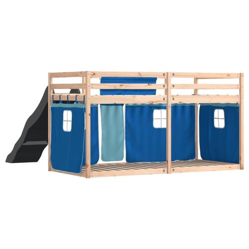 Køjeseng med rutsjebane og forhæng 90x190 cm blå