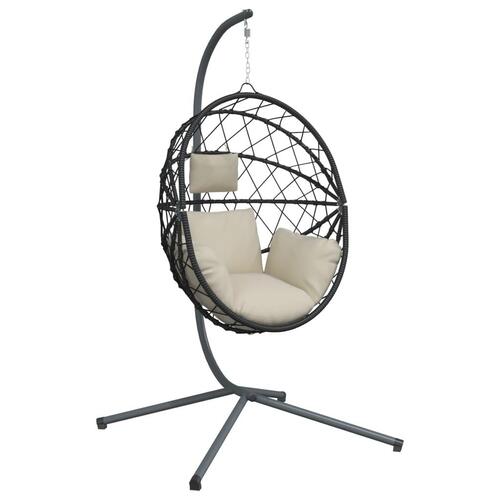 Hængestol på stativ rattan og stål beige