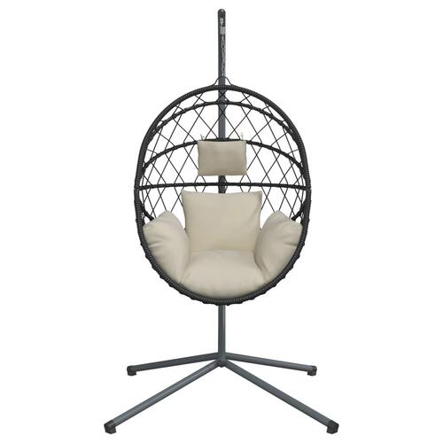 Hængestol på stativ rattan og stål beige