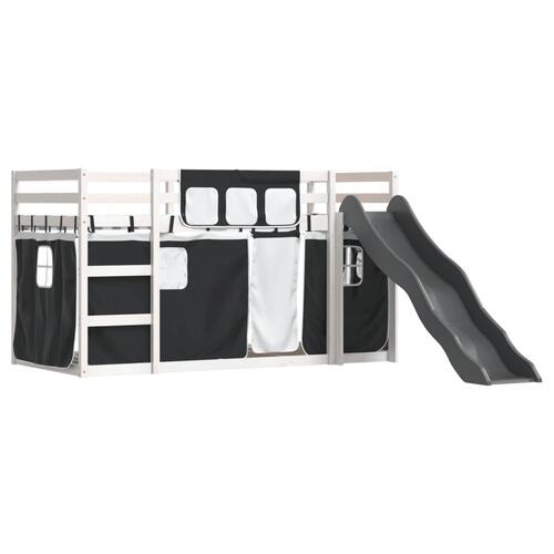 Køjeseng med rutsjebane og forhæng 90x190 cm hvid og sort