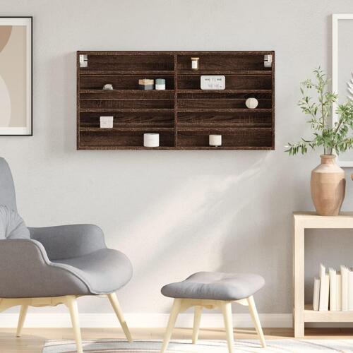 Vitrineskab 100x8,5x50 cm konstrueret træ brun egetræsfarve