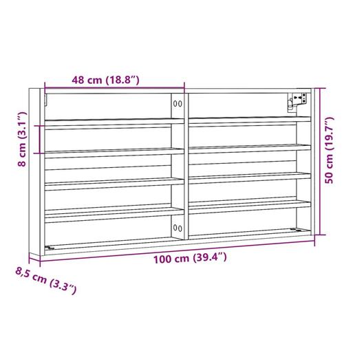 Vitrineskab 100x8,5x50 cm spånplade hvid