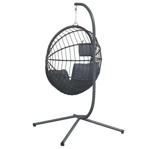 Hængestol på stativ rattan og stål grå
