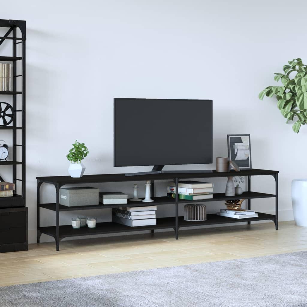 Tv-bord 200x30x50 cm konstrueret træ og metal sort