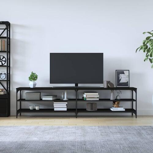 Tv-bord 200x30x50 cm konstrueret træ og metal sort