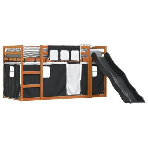Køjeseng med rutsjebane og forhæng 90x190 cm hvid og sort